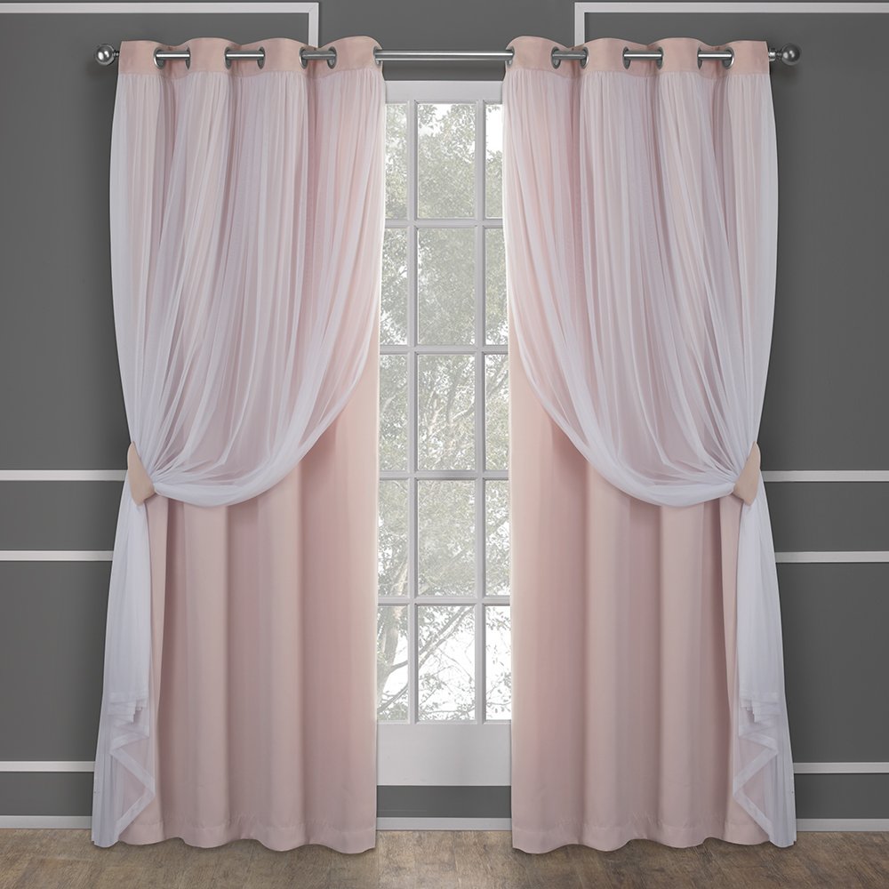 Exclusive Home Cortinas Talia con Ojales, Doble Capa - Rose Blush - 132.1An x 243.8Al cm (2 Paneles)