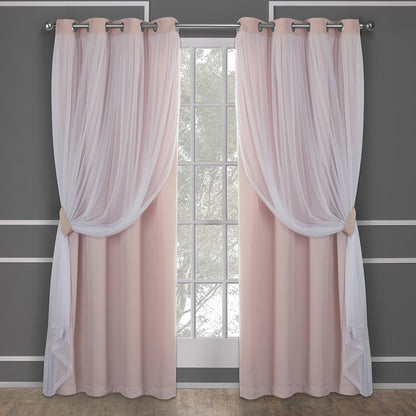 Exclusive Home Cortinas Talia con Ojales, Doble Capa - Rose Blush - 132.1An x 243.8Al cm (2 Paneles)