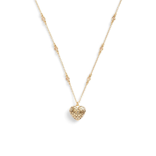 COACH - Collar acolchado con colgante de corazón para mujer, Una talla, Latón, Circonia cúbica