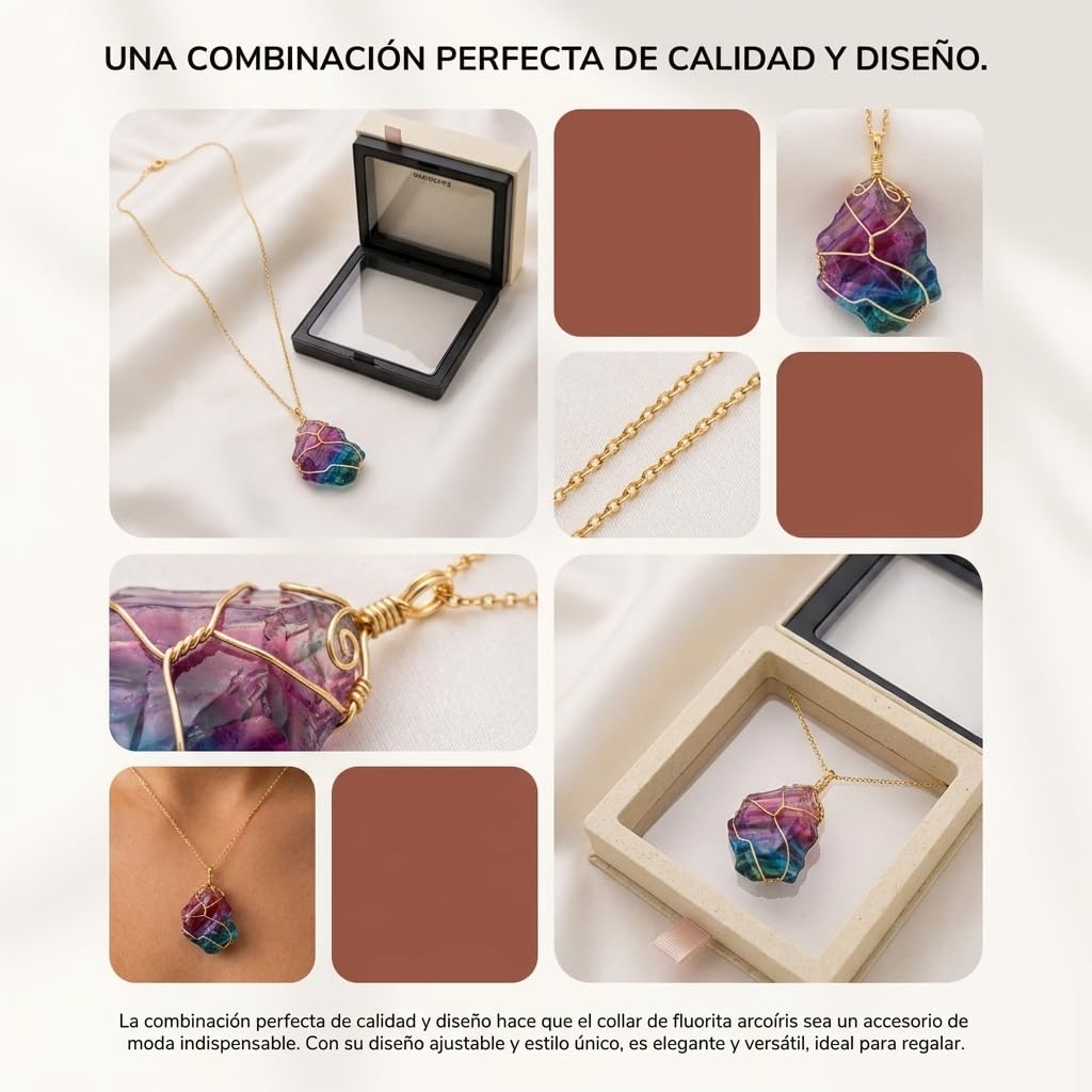 XYPHIELLE Collar de Siete Cristales Naturales para Mujer, Dije de Piedras del Chakra en Alambre, Joyería Boho Artesanal, Regalo de Equilibrio y Suerte