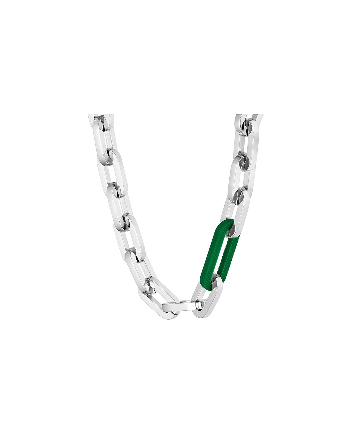 Lacoste 2040103 Jewelry Ensemble - Pulsera de acero inoxidable y cadena de silicona verde para hombre, color plateado