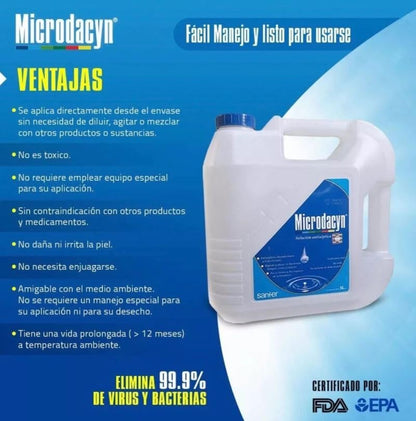 Microdacyn Solución Esterilizante Alto Nivel Hospitalario Sin Alcohol | Antiséptico, desinfectante y esterilizante de alto nivel, uso hospitalario, amplio espectro, sin glutaraldehído