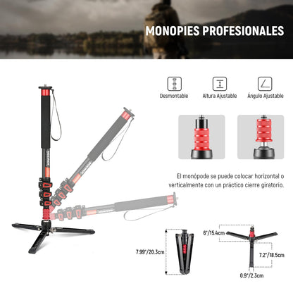 NEEWER 71,6" Monopié Cámara, Trípode Viaje Ligero Fibra Carbono con Base Desmontable para Grabación Video con Videocámara DSLR, Palo Selfie Telescópico y Trekking Bastón, Carga Máxima 6kg, TP71