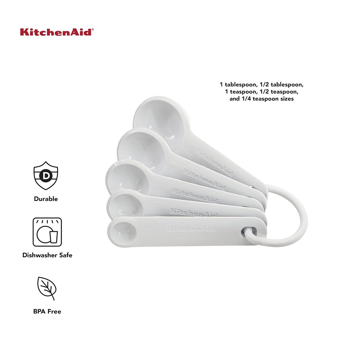 KitchenAid Juego de 5 cucharas medidoras, color blanco