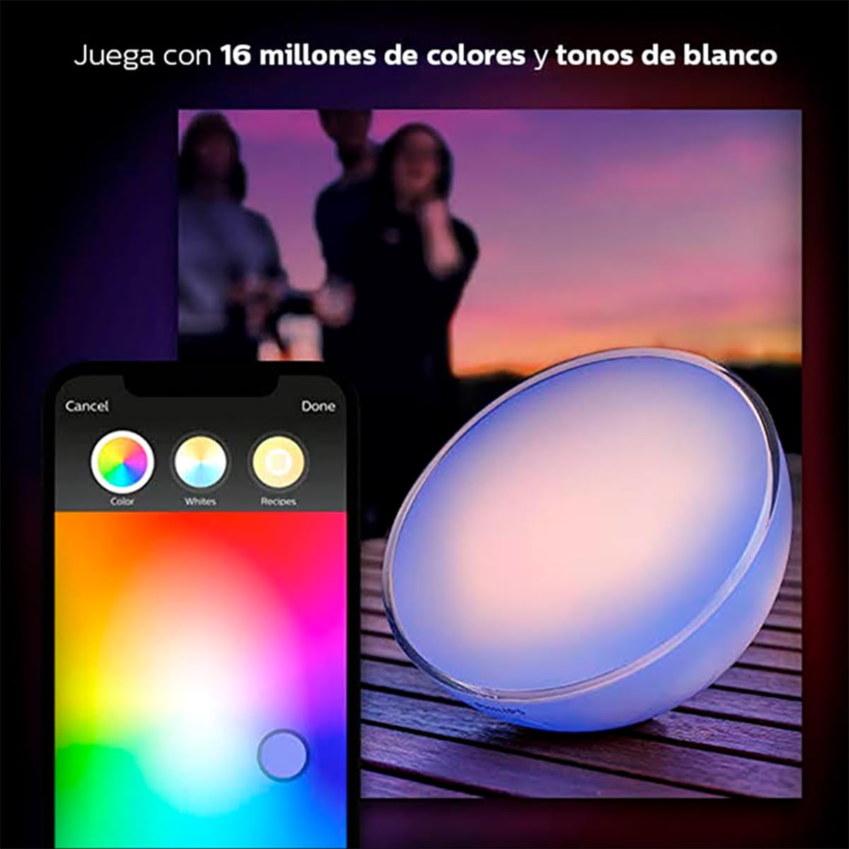 Philips Hue Go Lámpara de mesa (Bluetooth y Zigbee), color blanco + Bridge puente para sistema de iluminación controla con tu voz y conecta hasta 50 luminarios/accesorios inteligentes