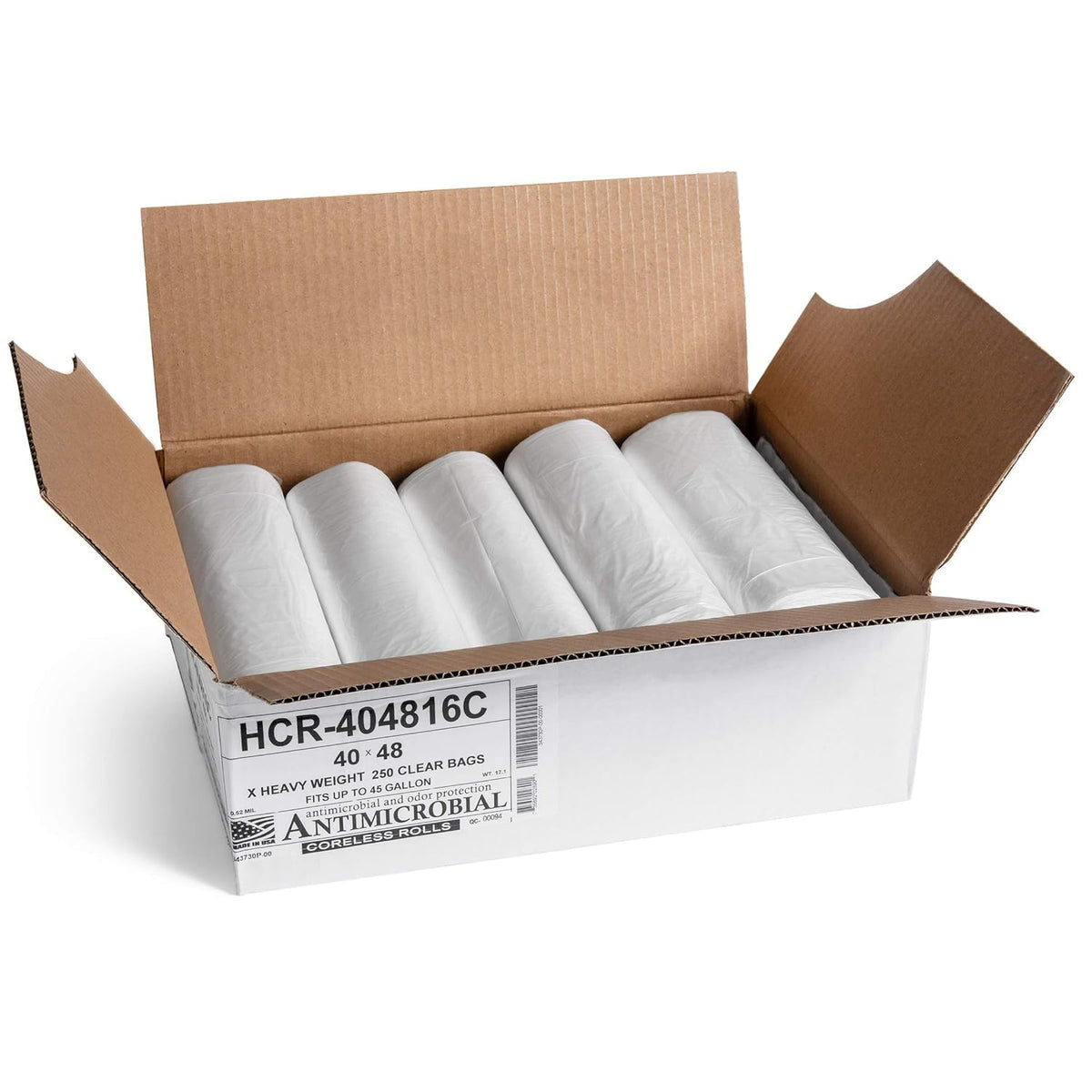 Aluf Plastics - Bolsas de basura transparentes de 45 galones - 250 unidades - Bolsas de basura de alta densidad equivalentes a 16 micrones - HCR-404816C