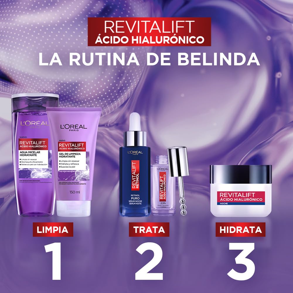 L'Oreal Paris Revitalift Ácido Hialurónico Crema de Noche Hidratante, Hidrata Intensamente y Rellena Líneas de Expresión, 50 ml