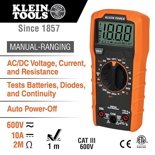Klein Tools - Kit de prueba eléctrica de multímetro digital, probador de voltaje sin contacto, probador de tomacorrientes GFCI y probador de voltaje electrónico.MM320KIT , Negro/Naranaja/Amarillo