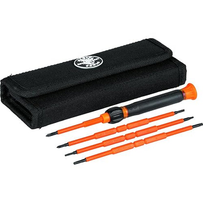 Klein Tools 32584INSR - Juego de destornilladores de precisión 8 en 1 con funda, juego de aislamiento clasificado de 1000 V con puntas TORX ranuradas y a prueba de manipulaciones