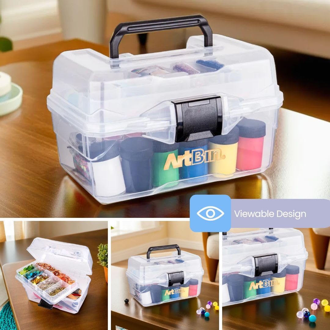 ArtBin 6890AG Caja pequeña para proyectos, organizador portátil de arte y manualidades con bandeja elevable, [1] caja de almacenamiento de plástico, transparente
