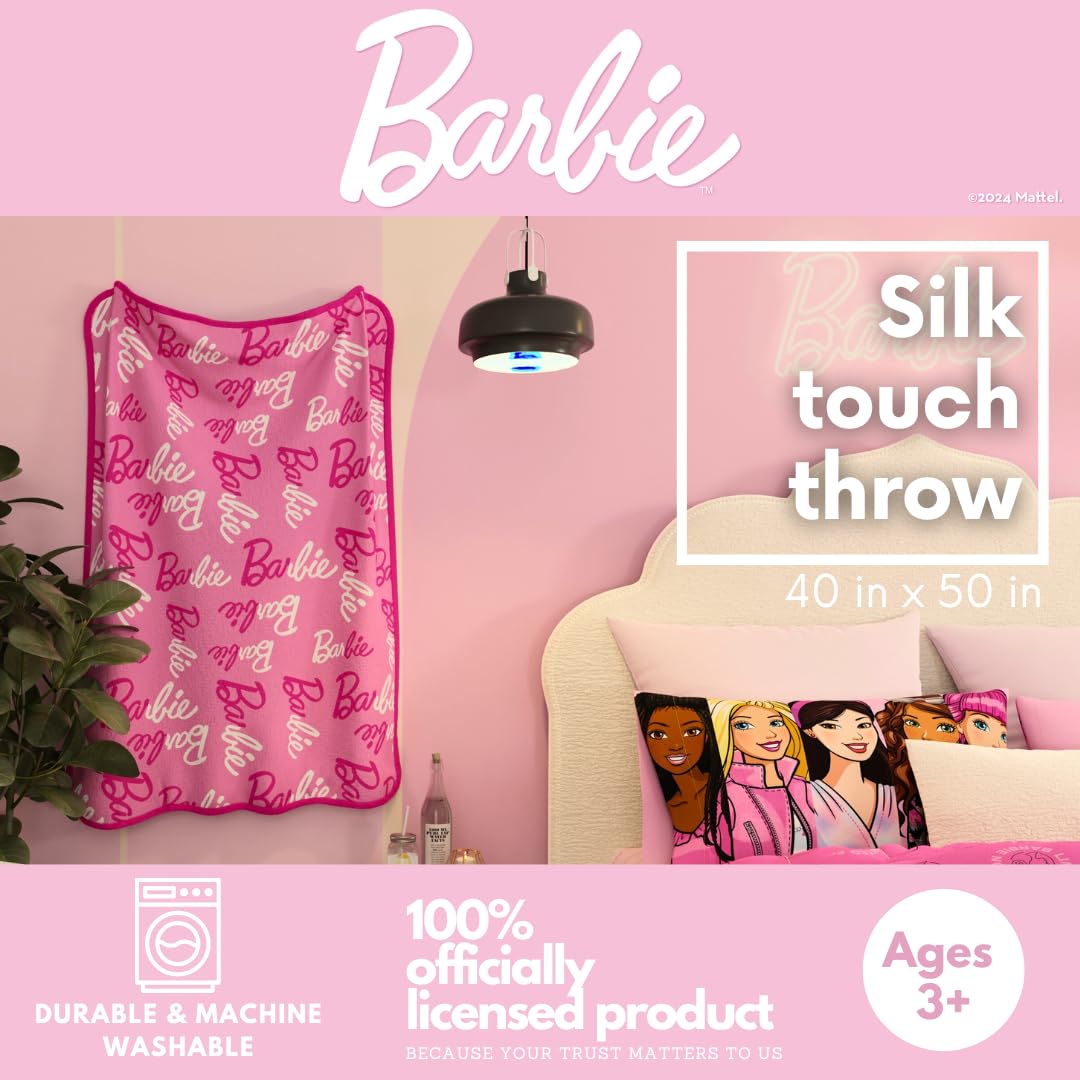 Franco Barbie - Ropa de Cama para niños, súper Suave y acogedora, Manta de Seda, 40 x 50 Pulgadas, (Producto con Licencia Oficial)