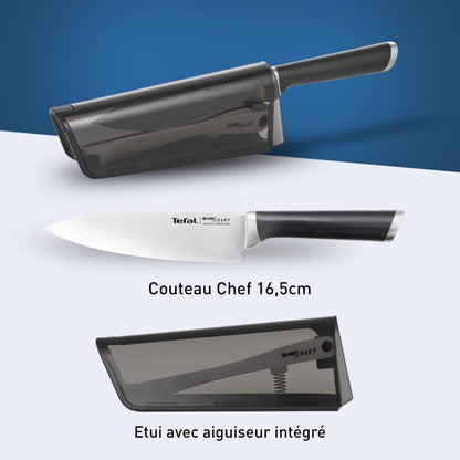 Tefal Ever Sharp Chef K25791, Afilador cuchillo y cuchillo chef de 16,5 cm, mantiene tu hoja afilada, afila antes y después de cada uso, hoja de acero inoxidable, sistema bloqueo inteligente