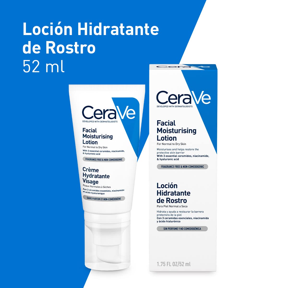 CeraVe Loción Facial PM, Crema Reparadora de Noche con Textura Ultraligera, Fórmula con Ácido Hialurónico y Niacinamida que Restaura la Barrera Cutánea, Piel Normal a Seca, 52 ml.