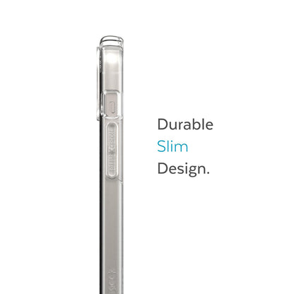 Speck Presidio Perfect Clear Funda Compatible con iPhone 14/13, Protección Caídas 4m, Bisel Elevado, Protección Antimicrobiana - Transparente