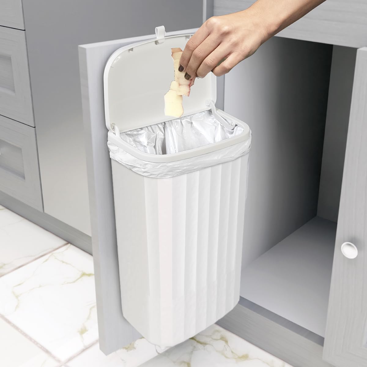 Glad Roomate Cubeta de Basura 12L | Blanco, Apertura Doble Tapa, Para Clóset de Cocina Bajo Baño Oficina