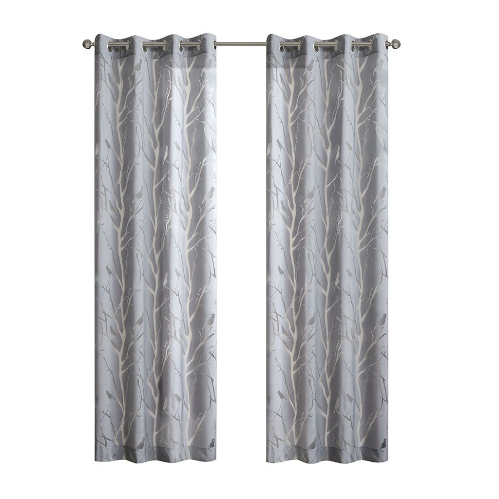 Madison Park Cecily Cortina Semitransparente con Estampado Botánico - 127An x 241.3Al cm (1 Paneles) - Averil Bird Grey
