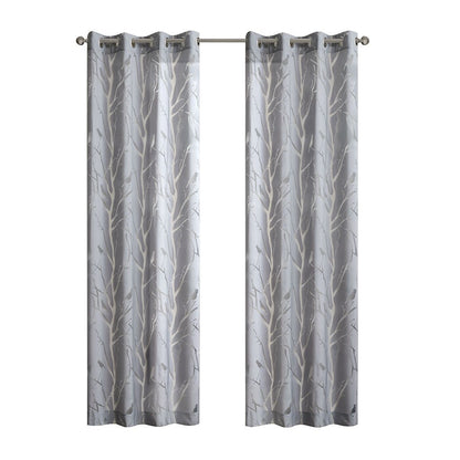 Madison Park Cecily Cortina Semitransparente con Estampado Botánico - 127An x 241.3Al cm (1 Paneles) - Averil Bird Grey