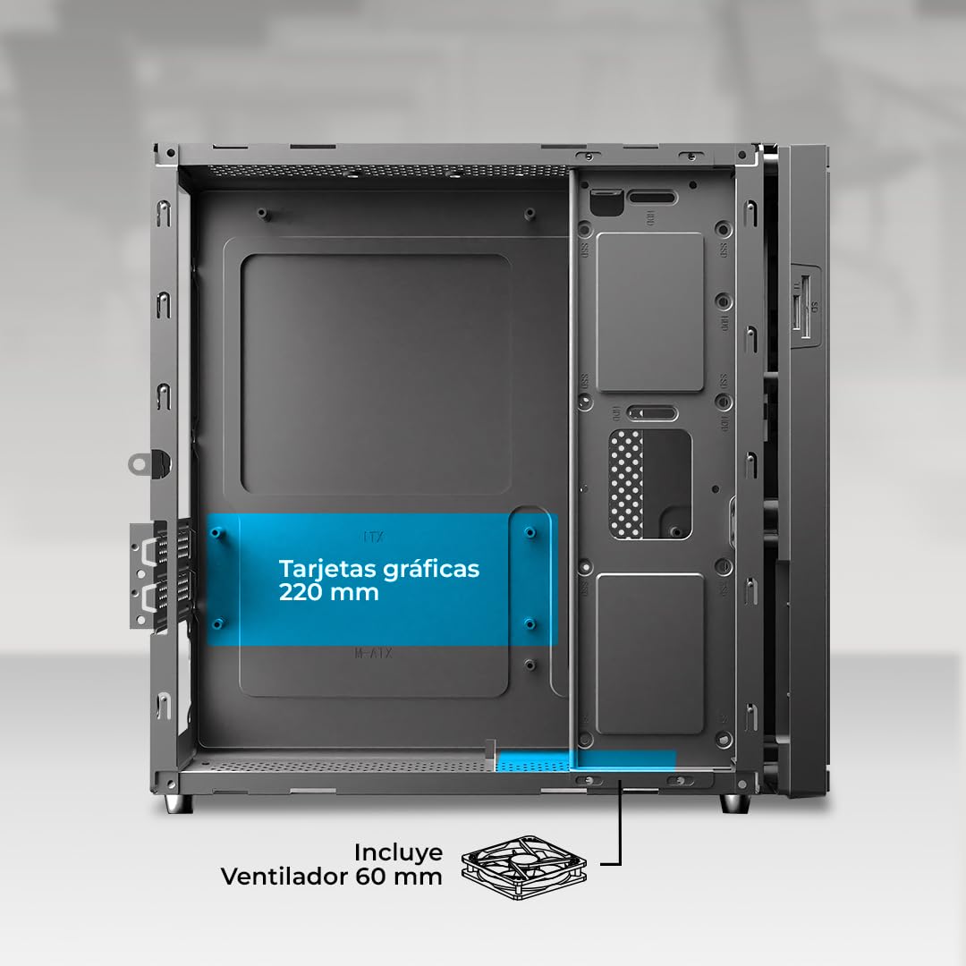 AC-943086 Gabinete Mini Torre Slim Onex GS450/Max MB Micro ATX/Fuente Flex 400 W/8 L/2x USB 2.0 + 1 USB 3.0 + 1x USB Tipo C 3.0 + 1 Mic + 1x Audio/Lector de tarjetas SD/Full Metalico/Elite Negro