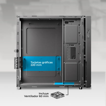 AC-943086 Gabinete Mini Torre Slim Onex GS450/Max MB Micro ATX/Fuente Flex 400 W/8 L/2x USB 2.0 + 1 USB 3.0 + 1x USB Tipo C 3.0 + 1 Mic + 1x Audio/Lector de tarjetas SD/Full Metalico/Elite Negro