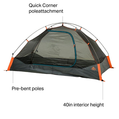 Kelty Late Start 2P - Tienda de campaña Ligera con Esquinas rápidas, Marco de Poste de Aluminio, bragueta de poliéster Impermeable, Capacidad para 2 Personas