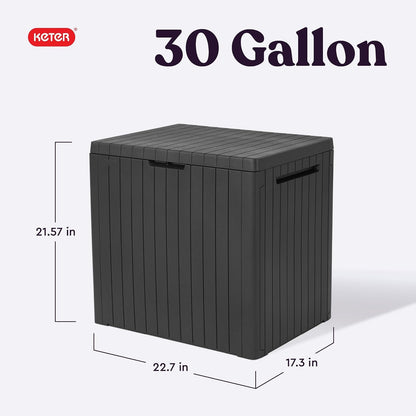 Keter City - Caja de resina de 30 galones para muebles de patio, accesorios de alberca y almacenamiento para juguetes al aire libre, color gris