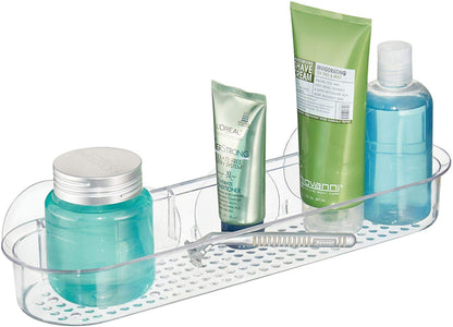 interDesign Basic Estante para Ducha, repisa de Ducha Larga con ventosas y Fabricada en plástico, Transparente