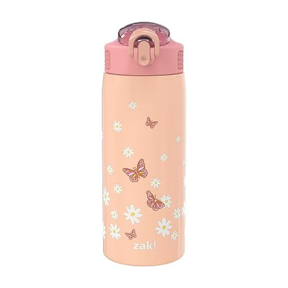 Zak Designs - Botella de agua para viajes y en casa, 19 onzas aislada al aspiradora de acero inoxidable con tapa de boquilla de bloqueo, bucle de transporte integrado, diseño a prueba de fugas