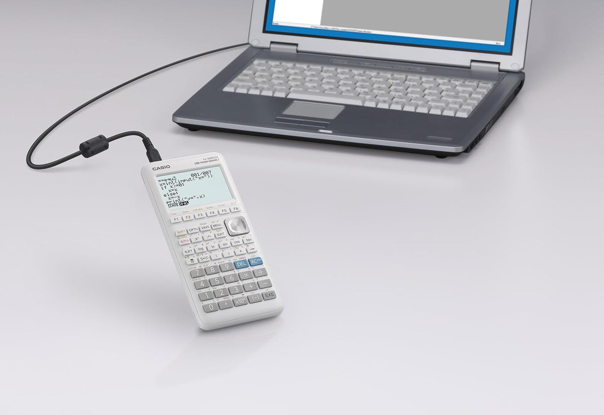 Casio Calculadora Graficadora fx‑9860GIII, Color Blanca, +2900 Funciones, Solar y Batería, Nivel Universidad