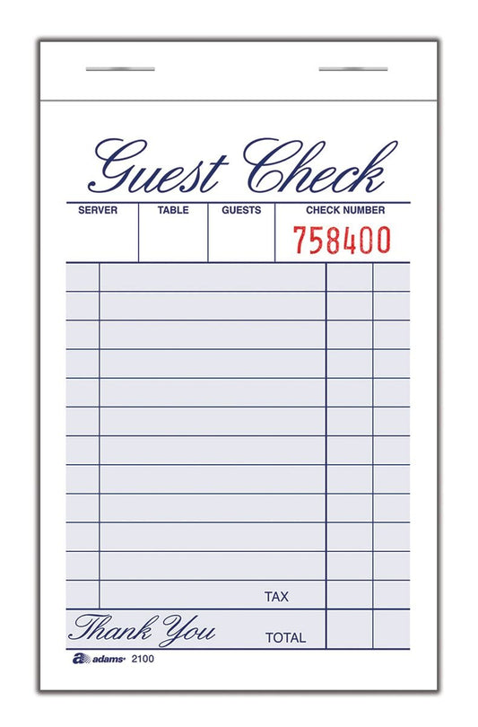 Adams Almohadilla de cheques de invitados, una sola pieza, blanco, 3-11/32 pulgadas x 5-7/16 pulgadas, 100 hojas/bloc, 12 almohadillas/paquete (2100-12)