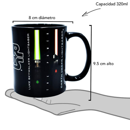 Fun Kids 1738-99 Tarro de Cerámica que brilla en la Obscuridad Star Wars- Darth Vader Luke Skywalker de Cerámica 320 mililitros Altura 11 cm x Diámetro de la boca 8 cm 1 Taza Negra