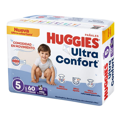 Huggies UltraConfort Pañal Desechable para Bebé, Etapa 5 Niño, Paquete con 180 Piezas, Ideal para niñas de 11 a 14.5kg