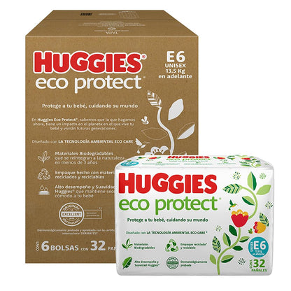 Huggies Eco Protect Pañal Desechable para bebé, Unisex, Etapa 6, Caja con 192 Pañales Desechables, Ideal para Bebés de más de 13.5 kilogramos