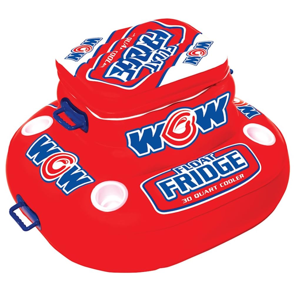 Wow World of Watersports - Enfriadores flotantes inflables Resistentes de 30 Cuartos de galón, Capacidad para 30 latas con Soportes para Tazas y Tapas con Cremallera