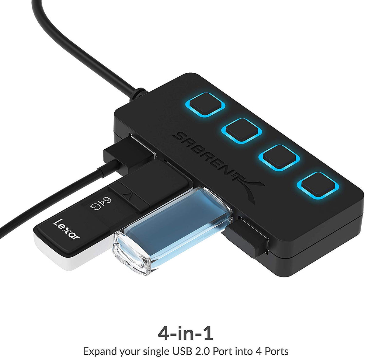 SABRENT HUB USB 2.0 4 Puertos con SWITCHES