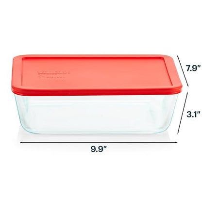 Pyrex Simply Store - Recipiente de vidrio para almacenamiento de alimentos, tapas de plástico no tóxico, sin BPA, congelador apto para lavaplatos, microondas, 11 tazas