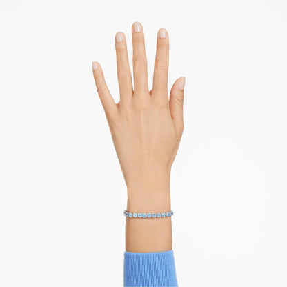 Swarovski Matrix Pulsera de tenis, corte redondo, azul, chapado en rodio