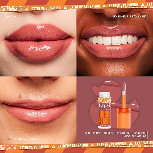 NYX Duck Plump Brillo Voluminizador Efecto Plumping, Tono 03 Nude Swings | Brillo voluminizador de NYX Professional Makeup, para lucir labios con color brillante y visiblemente más rellenos.