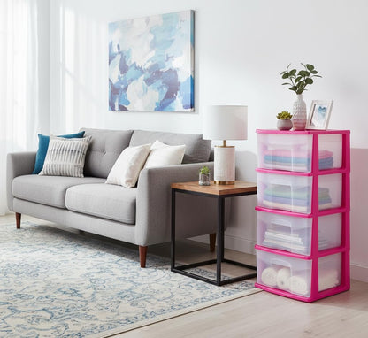 Italhome Cajonera ONYX 4 de Plástico Rosa con 4 Cajones Transparentes, Organizador Multiusos para Recámara, Oficina o Cocina
