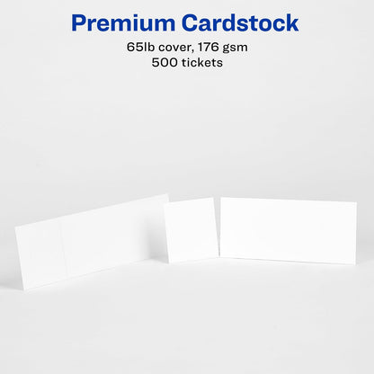 Avery - Entradas imprimibles en blanco, talón que se separa, boletos perforados de rifa, Paquete de 500, Blanco, 500 cards