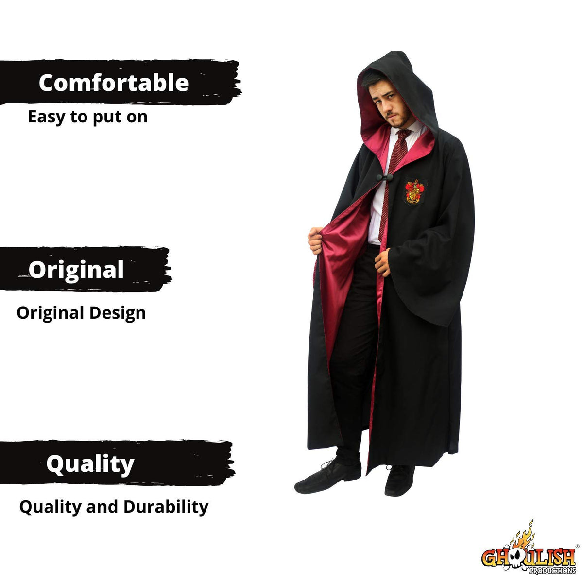 Capa Original de Harry Potter de Gryffindor Color Rojo con Licencia de Warner Brothers, Accesorio para Disfraz de Mago Hechicero Ideal para Fiestas de Disfraces, Halloween, Cosplay
