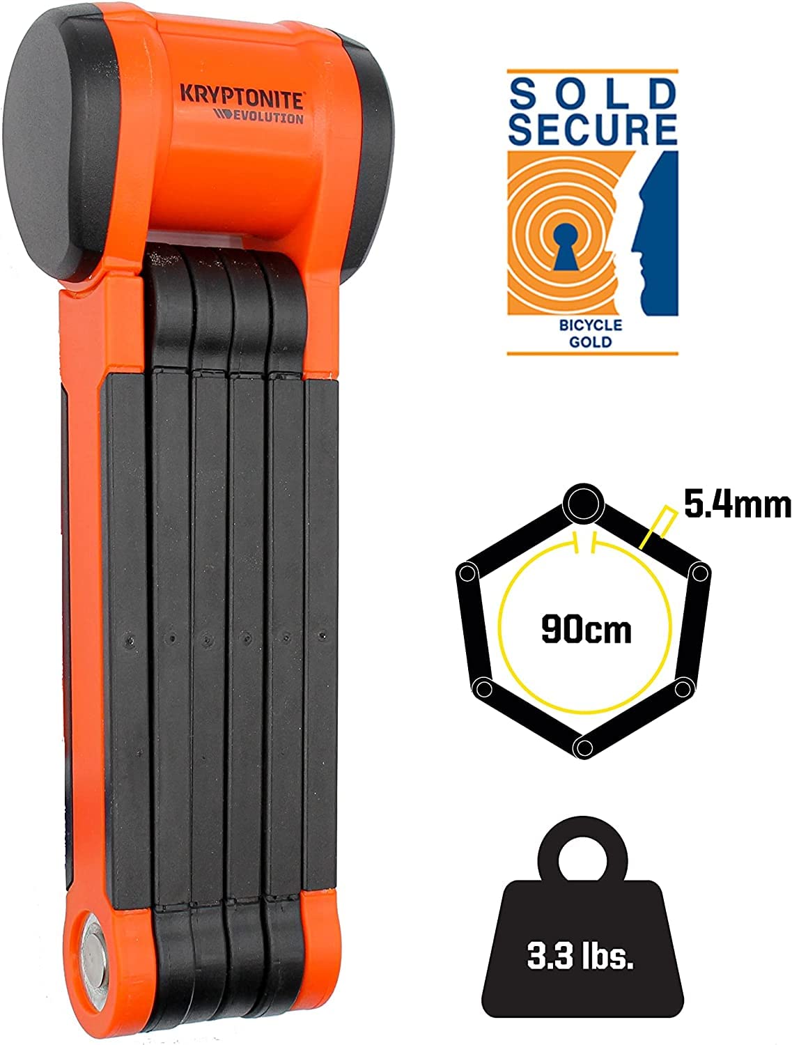 Kryptonite Evolution 790 Candado Plegable | Pequeño, 90 cm, 1.45 kg, acero endurecido 5.4 mm, 2 llaves, soporte incluido
