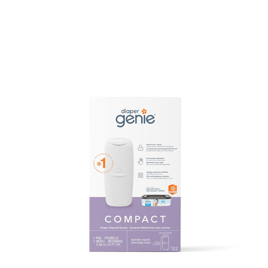 Bote para pañales Diaper Genie Compact | Incluye 1 recambio cuadrado de inicio que puede contener hasta 165 pañales tamaño recién nacido