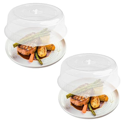 JOY - Tapa de Microondas, Pack de 2, Evita Salpicaduras y Mantiene la Humedad, Fácil Agarre, con Orificios para el Vapor, Apto para Plato de Horno, Plástico Libre de BPA, Transparente