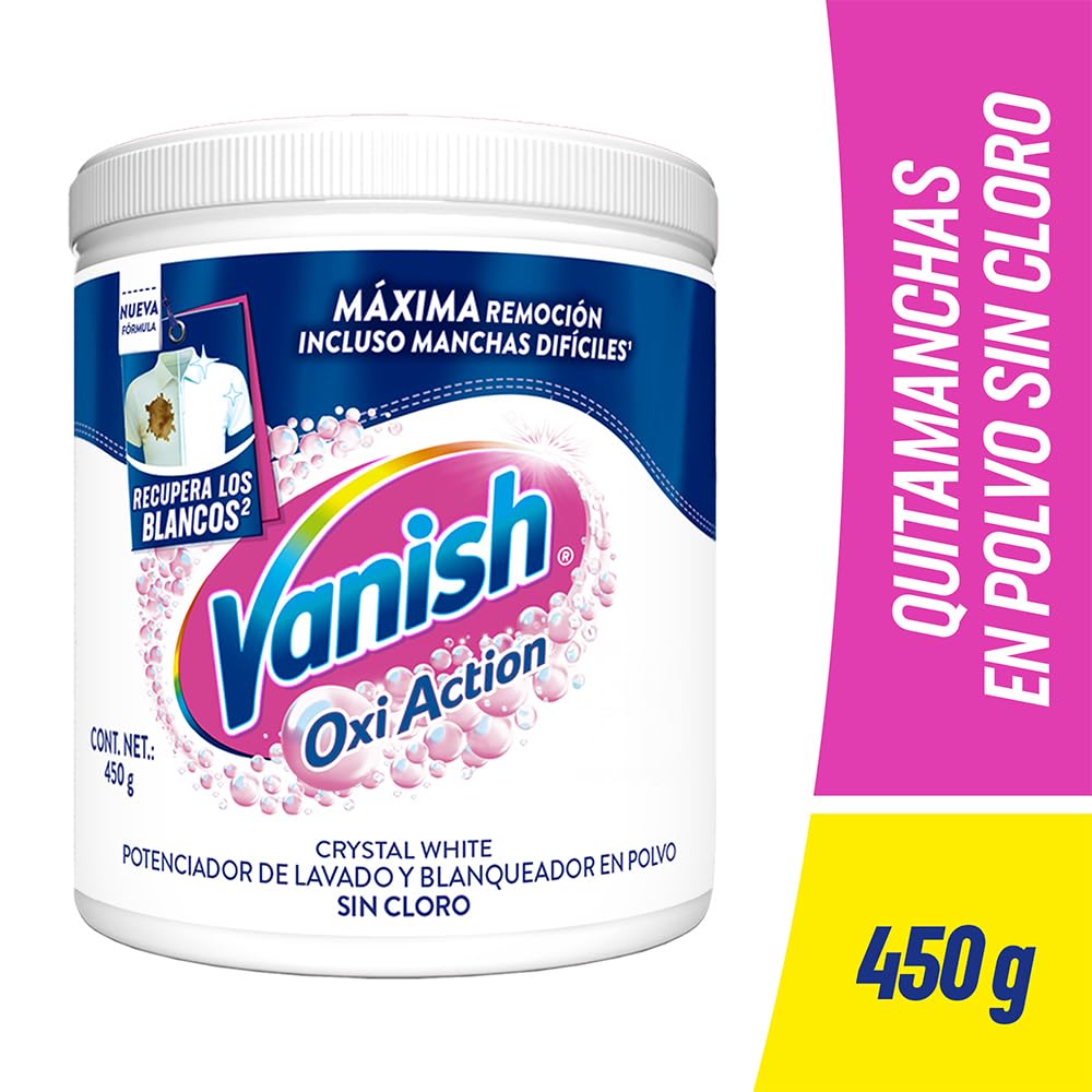 Vanish Quitamanchas Desinfectante en Polvo color Blanco 450g (Paquete de 2)