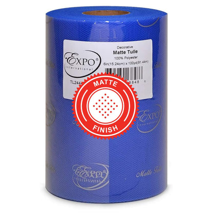 Expo International TL2444RL - Bobina decorativa mate de tul (6 x 100 m), color azul