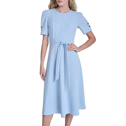 DKNY Vestido Midi Manga Abullonada Cuello Joya con Cinturón Extraíble - 14 - Serene