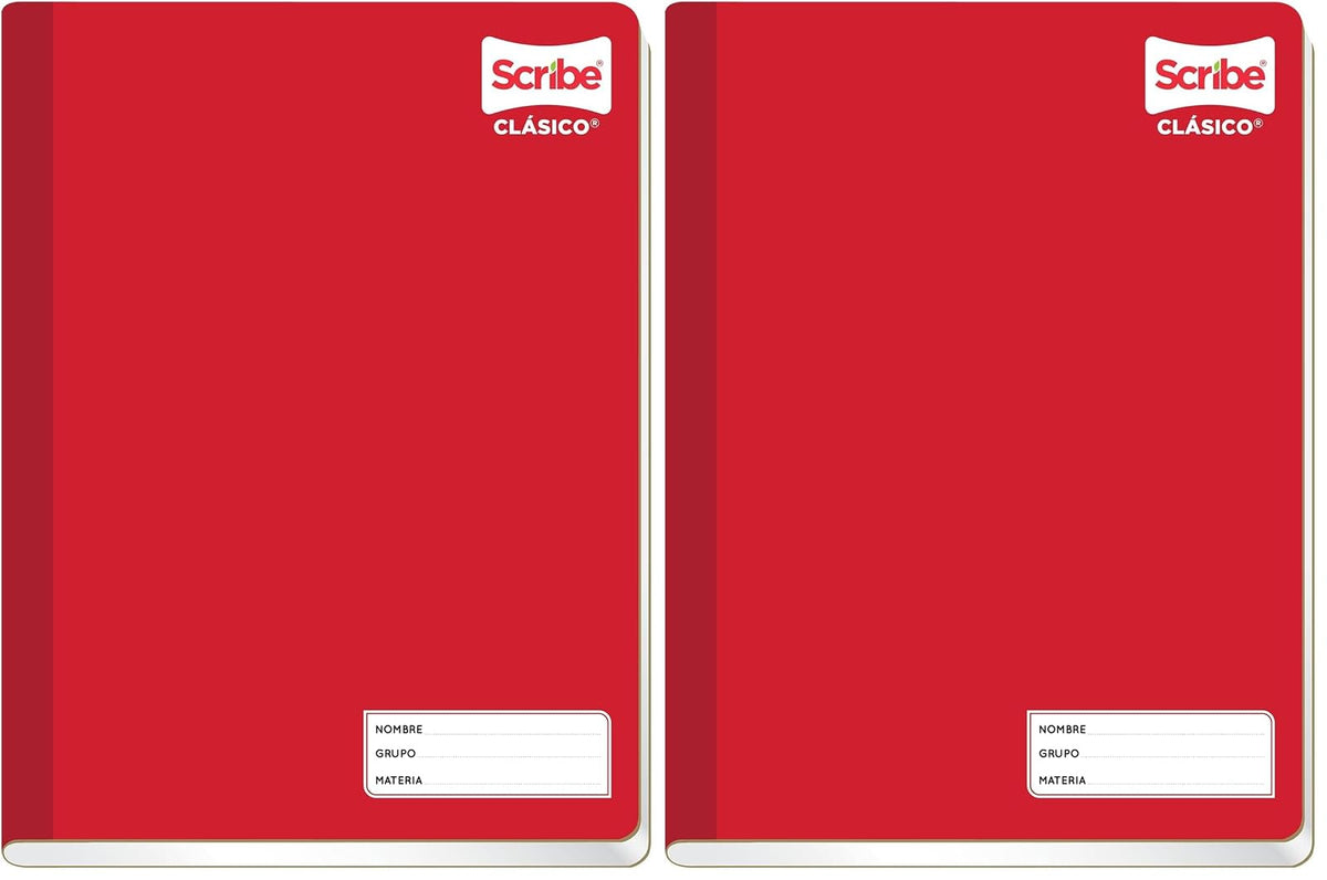 Scribe, Clásico®, Cuaderno Profesional, Pasta Semi Rígida, Cosido, Raya, 100 hojas, Rojo (Paquete de 2)
