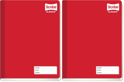 Scribe, Clásico®, Cuaderno Profesional, Pasta Semi Rígida, Cosido, Raya, 100 hojas, Rojo (Paquete de 2)