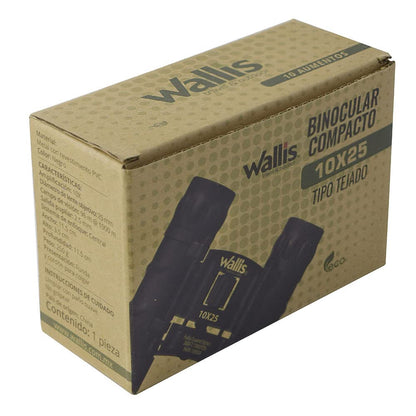Wallis BI610307 Binocular Compacto Tipo Tejado, Negro, 10 x 25 mm, Revestimiento Rubicon