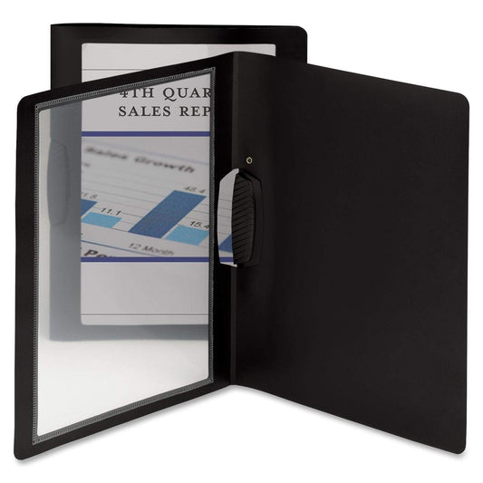 Smead Frame View - Cubierta de poliéster para informes con cierre lateral de clip giratorio, capacidad de 1,27 cm, tamaño carta, parte delantera negra/transparente, 5 por paquete (86043)